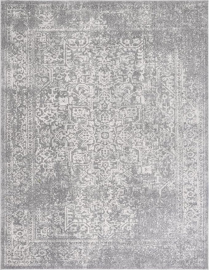 SAFAVIEH Area Rug 9x12 - Evoke Collection - Large - Silver & Ivory, Distressed Design, Non-Shedding & Easy to Clean, Ideal for Living Room, Bedroom, Dining Space (EVK256S)