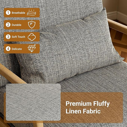 Claiks Mid-Century Modern Accent Chair, Living Room Armchair with Solid Wood Frame & Lumbar Pillow, Comfy Upholstered Lounge Chair for Bedroom, Office, Linen-Like Fabric, Dark Gray