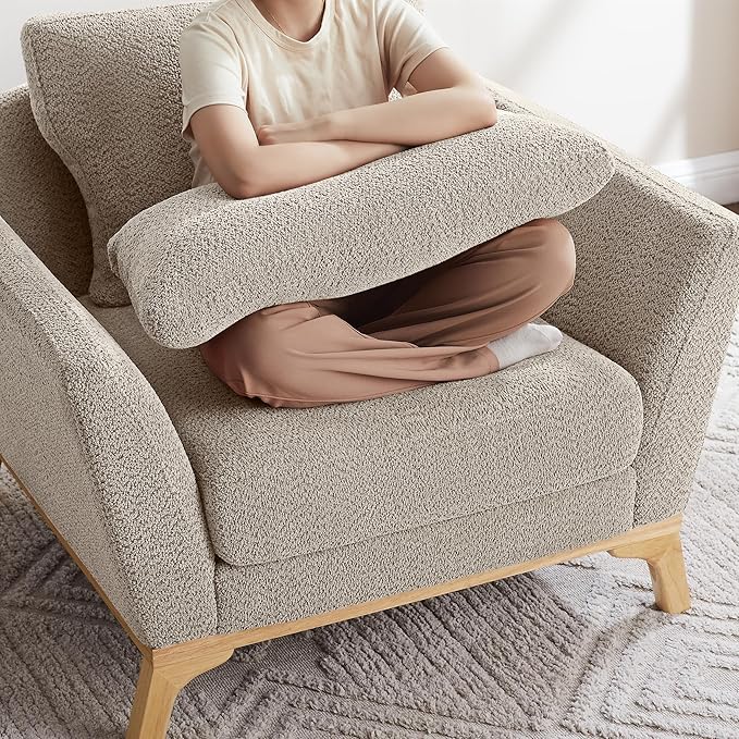 VANOMi Large-Sized Accent Chair, Thick Cushion Bedroom Reading Chair, Comfortable Living Room Single Sofa， Boucle Camel