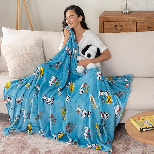 Berkshire Blanket Peanuts® VelvetLoft® Cute Character Snoopy Plush Throw Blanket,Peanuts Large Masked Marvel Toss Happy Blue,Throw 55 in x 70 in (Official Peanuts® Product)