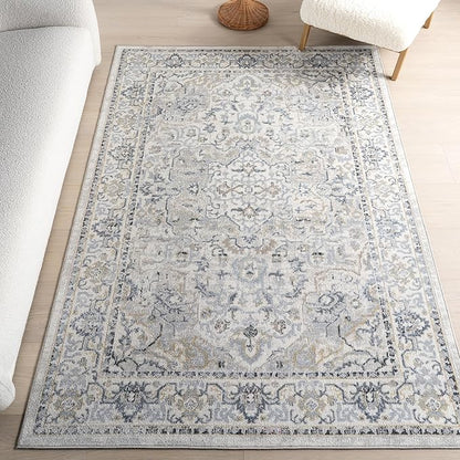nuLOOM 4' x 6' Machine Washable Stain-Resistant Area Rug Medium Profile for Living Room, Bedroom, and Dining Room, Cady Blue