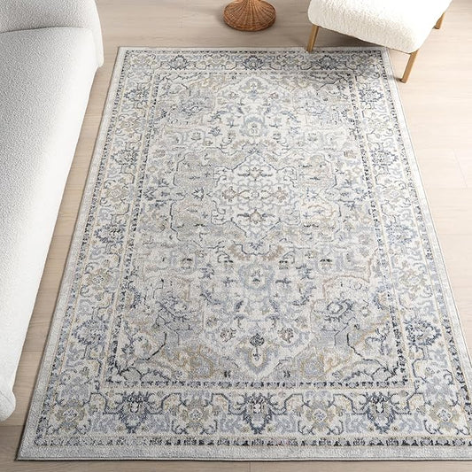 nuLOOM 4' x 6' Machine Washable Stain-Resistant Area Rug Medium Profile for Living Room, Bedroom, and Dining Room, Cady Blue