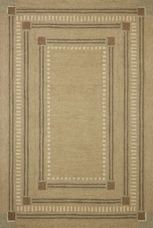 Loloi Chris Loves Julia Alfie Collection ALF-04 Green/Natural 2'-6" x 7'-6" Runner Rug Wool Neutral Living Bedroom Dining Carpet