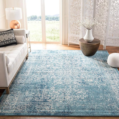 SAFAVIEH Area Rug 8x10 - Evoke Collection - Large - Blue & Ivory, Distressed Design, Non-Shedding & Easy Cleaning, Ideal for Living Room, Bedroom, Dining Space (EVK256C)