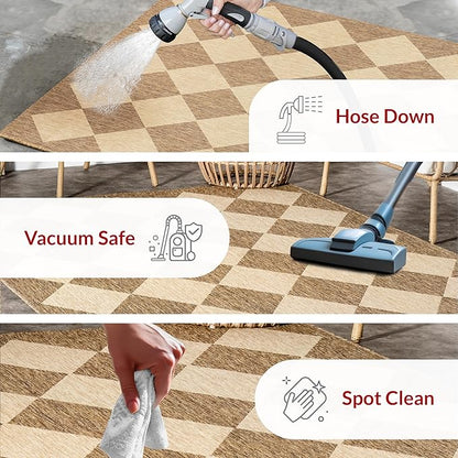 nuLOOM Outdoor Performance Collection Sabina Brown/Ivory, 8' x 10', Soft and Cozy, High Traffic, Stain Resistant, Easy Clean, Durable Area Rug for Indoor/Outdoor Patio, Deck, Porch, Garden, Courtyard