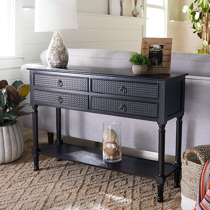 Safavieh Home Collection Haines Black 4-Drawer Bottom Shelf Console Table