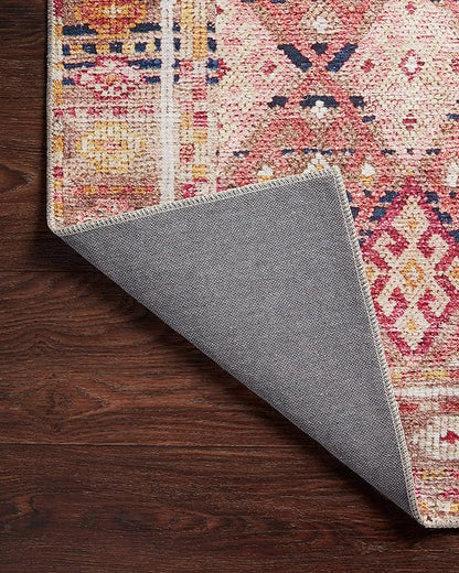 Loloi Layla Collection LAY-15 Magenta/Multi 2'-6" x 7'-6" .13" Thick Runner Rug, Soft, Durable, Vintage Inspired, Distressed, Low Pile, Non-Shedding, Easy Clean, Printed, Living Room Rug