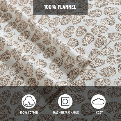 Eddie Bauer - Full Sheets, Cotton Flannel Bedding Set, Brushed For Extra Softness, Cozy Home Decor (Little Creek Pine Cone Beige, Full)