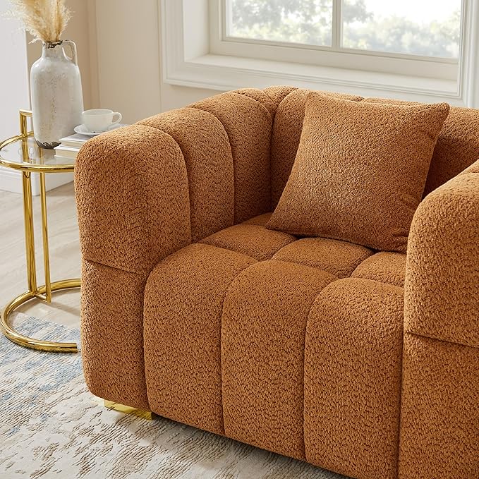 VANOMi Sofa and Chair Set, Modern Deep Seat Couch & Boucle Sofa Chairs, Oversized Upholstered Couch Sets for Living Room, Bedroom, Office, Apartment, Curry (3 Pieces)