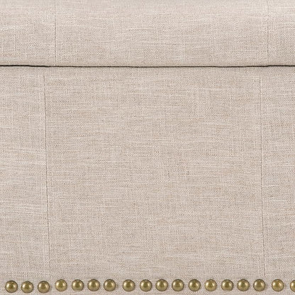 SIMPLIHOME Kingsley 48 inch Wide Transitional Rectangle Large Storage Ottoman in Natural Linen Look Fabric, Assembled, For the Living Room, Entryway and Family Room