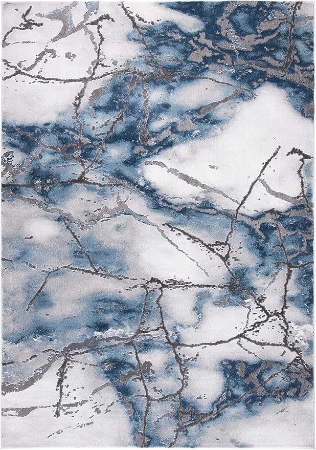 SAFAVIEH Craft Collection Area Rug - 8' x 10', Grey & Blue, Modern Abstract Design, Non-Shedding & Easy Care, Ideal for High Traffic Areas in Living Room, Bedroom (CFT877L)