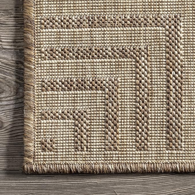 nuLOOM 5' x 8' Outdoor Area Rug, Casual Design With Striped Border, Stain Resistant, Highly Durable, For Patio, Balcony, Bedroom, Living Room, Dining Room, Bathroom, Light Brown