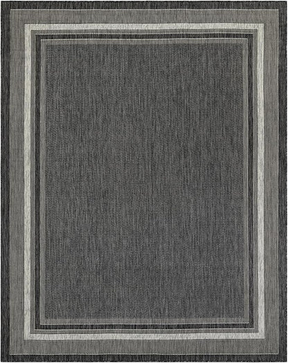 Unique Loom Outdoor Border Collection Area Rug - Soft Border (7' 10" x 10' Rectangle Black/Ivory)