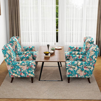 Accent Chair, Upholstered High Back Floral Armchair with Nailhead Trim & Wood Legs, Comfy Wingback Reading Single Sofa Chair for Small Spaces, Living Room, Bedroom ( Peacock Blue Floral, Set of 2)