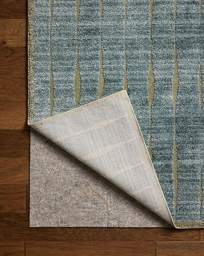 Loloi Chris Loves Julia Calvin Collection CLV-02 Ocean/Olive 5'-3" x 5'-3" Round Area Rug Checkered Neutral Soft Living Room Bedroom Carpet