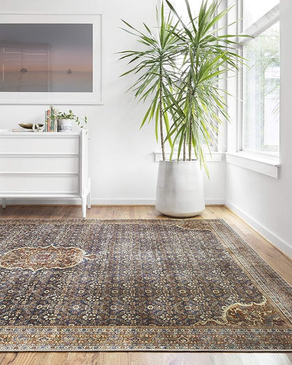 Loloi Layla Collection LAY-09 Cobalt Blue/Spice 7'-6" x 9'-6" .13" Thick Area Rug, Soft, Durable, Vintage Inspired, Distressed, Low Pile, Non-Shedding, Easy Clean, Printed, Living Room Rug
