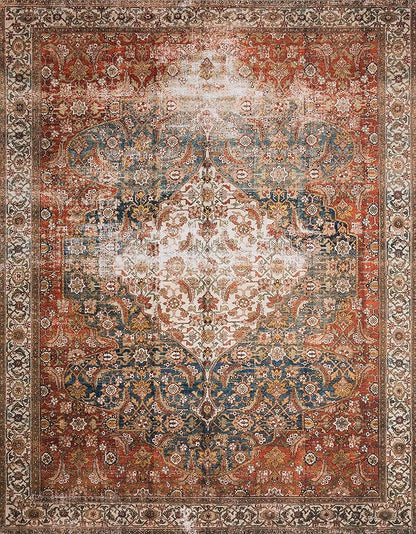 Loloi Layla Collection LAY-05 Ocean/Multi 2'-3" x 3'-9" .13" Thick Accent Rug, Soft, Durable, Vintage Inspired, Distressed, Low Pile, Non-Shedding, Easy Clean, Printed, Living Room Rug