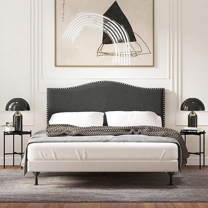 Glenwillow Home Kameli Nailhead-Trim Camelback Upholstered Headboard, Gray, Full/Queen
