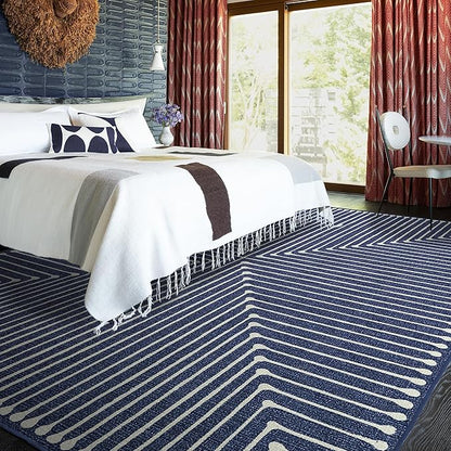 RUGGABLE x Jonathan Adler Machine Washable Modern Area Rug – Inkdrop Lapis Blue 10x14, Stain-Resistant, Non-Slip – Large Rugs for Living Room, Bedroom, Hallway, Entryway & Office–with Standard Pad