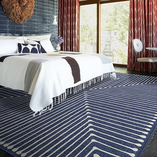 RUGGABLE x Jonathan Adler Machine Washable Modern Area Rug – Inkdrop Lapis Blue 9x12, Stain-Resistant, Non-Slip – Large Rugs for Living Room, Bedroom, Hallway, Entryway & Office–with Cushioned Pad