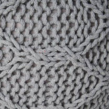 Christopher Knight Home Morven Knitted Round Pouf - Cotton - Gray
