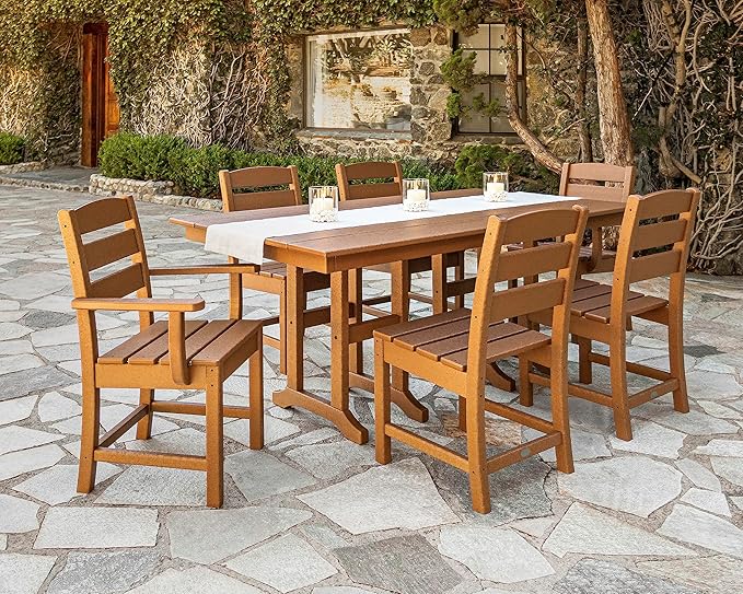 POLYWOOD Lakeside Dining Set, Table and Chairs, 5-Piece, HDPE Outdoor Patio Furniture, Fade-Proof, Mahogany, Deck, Garden, Backyard
