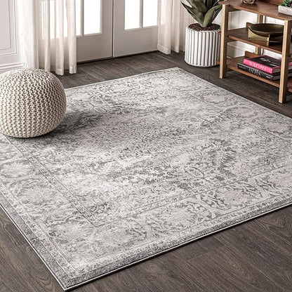JONATHAN Y Modern Vintage Medallion Light Gray 6x6 Square Indoor Area Rug, Country, Floral, Easy-Cleaning for Living Room, Bedroom, Kitchen, Pet Friendly, Non-Shedding (MDP100A-6SQ)