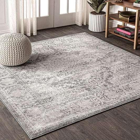 JONATHAN Y Modern Vintage Medallion Light Gray 8x8 Square Indoor Area Rug, Country, Floral, Easy-Cleaning for Living Room, Bedroom, Kitchen, Pet Friendly, Non-Shedding (MDP100A-8SQ)