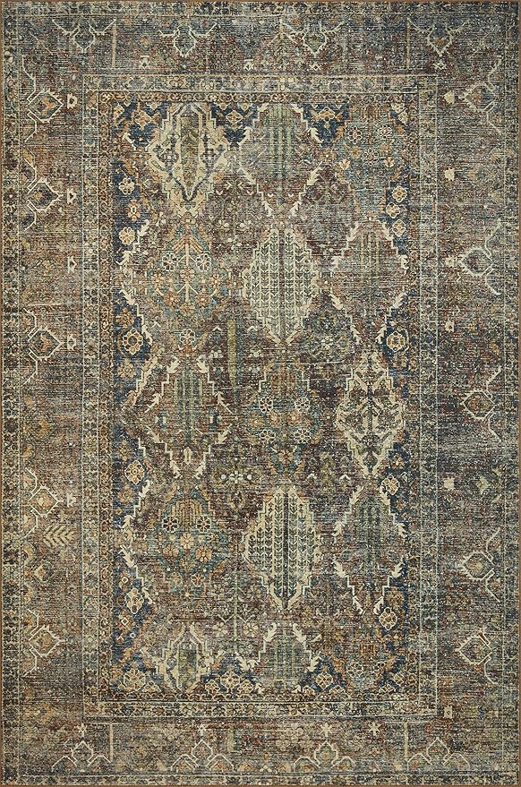 Loloi Magnolia Home by Joanna Gaines Banks Collection BAN-05 Spice/Blue 2'-6" x 12'-0", .13" Pile Height, Machine Washable, Runner Rug