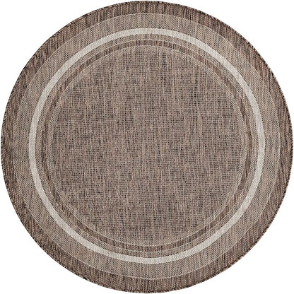 Unique Loom Outdoor Border Collection Area Rug - Soft Border (5' 3" Round Brown/Ivory)