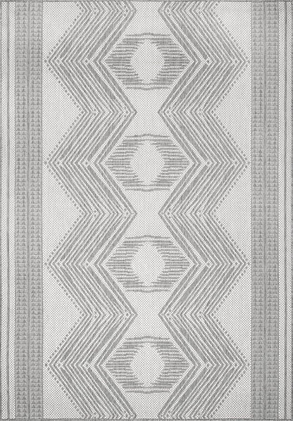 nuLOOM 10' x 13' Outdoor Tribal Geometric Area Rug, Stain Resistant, Weather Resistant, High Traffic, Patio, Balcony, Outside, Ranya Light Grey