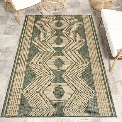 nuLOOM 8' x 10' Outdoor Tribal Geometric Area Rug, Stain Resistant, Weather Resistant, High Traffic, Patio, Balcony, Outside, Ranya Green