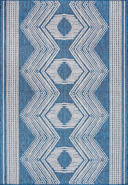 nuLOOM 2' x 3' Outdoor Tribal Geometric Area Rug, Stain Resistant, Weather Resistant, High Traffic, Patio, Balcony, Outside, Ranya Blue