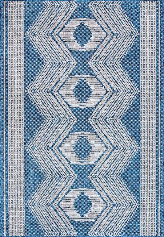 nuLOOM 2' x 3' Outdoor Tribal Geometric Area Rug, Stain Resistant, Weather Resistant, High Traffic, Patio, Balcony, Outside, Ranya Blue