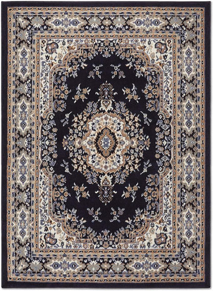 Home Dynamix Premium Sakarya Traditional Medallion Border Area Rug, Navy Blue/Brown, 7'8"x10'7" Rectangle