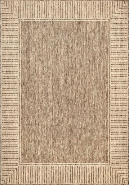 nuLOOM 4' x 6' Outdoor Area Rug, Casual Design With Striped Border, Stain Resistant, Highly Durable, For Patio, Balcony, Bedroom, Living Room, Dining Room, Bathroom, Light Brown