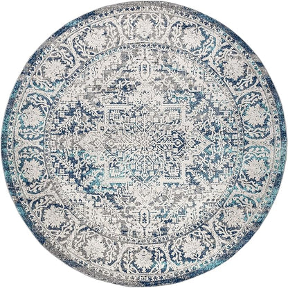 JONATHAN Y Modern Vintage Medallion Navy/Light Gray 9' Round Indoor Area Rug, Country, Floral, Easy-Cleaning for Living Room, Bedroom, Kitchen, Pet Friendly, Non-Shedding (MDP100B-9R)