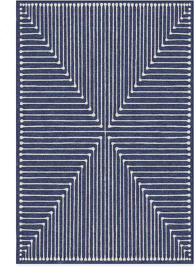 RUGGABLE x Jonathan Adler Machine Washable Modern Area Rug – Inkdrop Lapis Blue 6x9, Stain-Resistant, Non-Slip – Medium Rugs for Living Room, Bedroom, Hallway, Entryway & Office–with Cushioned Pad