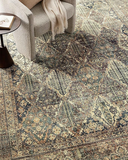Loloi Magnolia Home by Joanna Gaines Banks Collection BAN-05 Spice/Blue 5'-0" x 7'-6", .13" Pile Height, Machine Washable, Area Rug