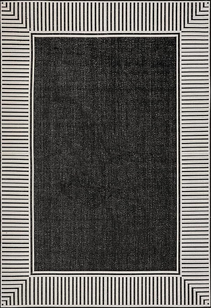 nuLOOM 9'6" x 12' Outdoor Area Rug, Casual Design With Striped Border, Stain Resistant, Highly Durable, For Patio, Balcony, Bedroom, Living Room, Dining Room, Bathroom, Black