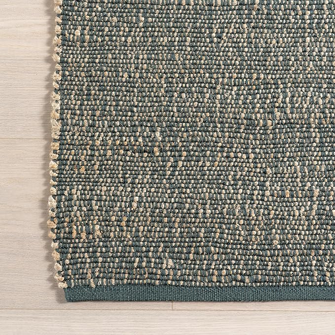 nuLOOM 6x9 Elfriede Jute & Cotton Hand Woven Area Rug, Green, Solid Rustic Farmhouse Style, Weaved Design, Natural Fiber, for Bedroom, Living Room, Dining Room, Hallway, Office, Entryway