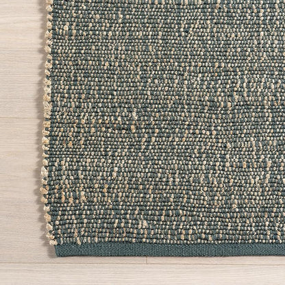 nuLOOM 6x9 Elfriede Jute & Cotton Hand Woven Area Rug, Green, Solid Rustic Farmhouse Style, Weaved Design, Natural Fiber, for Bedroom, Living Room, Dining Room, Hallway, Office, Entryway