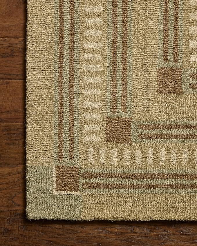 Loloi Chris Loves Julia Alfie Collection ALF-04 Green/Natural 5'-0" x 7'-6" Area Rug Wool Neutral Living Bedroom Dining Carpet