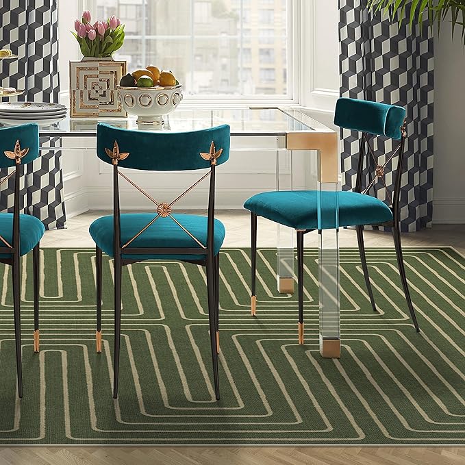 RUGGABLE x Jonathan Adler Machine Washable Modern Area Rug – Labyrinth Fern Green 8x10, Stain-Resistant, Non-Slip – Large Rugs for Living Room, Bedroom, Hallway, Entryway & Office–with Standard Pad