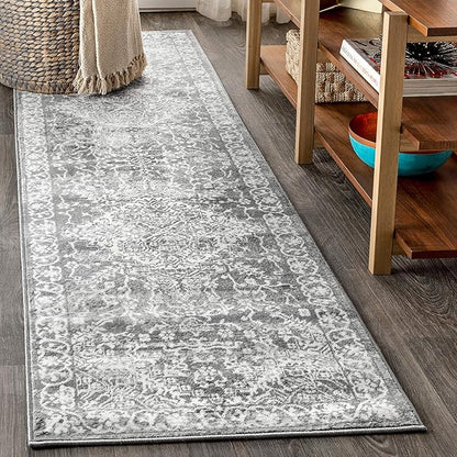 JONATHAN Y Modern Vintage Medallion Light Gray Runner Rug, 2x8, Country, Floral, Easy-Cleaning for Living Room, Bedroom, Kitchen, Pet Friendly, Non-Shedding (MDP100A-28)
