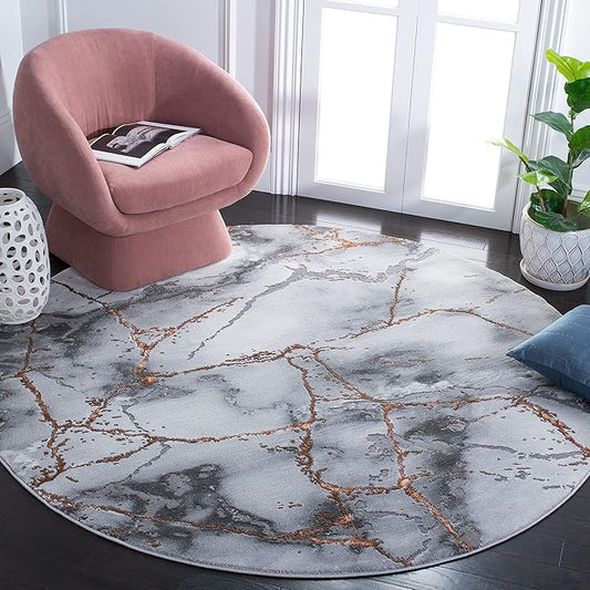 SAFAVIEH Craft Collection 10' Round Grey/Orange CFT877P Modern Abstract Non-Shedding Entryway Foyer Living Room Bedroom Kitchen Area Rug