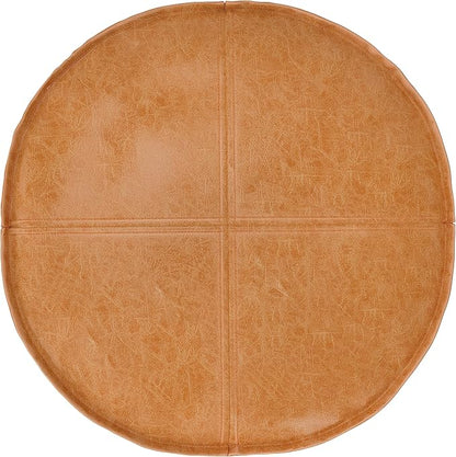 SIMPLIHOME Brody Boho Round Pouf in Distressed Brown Vegan Faux Leather for the Living Room, Bedroom and Kids Room