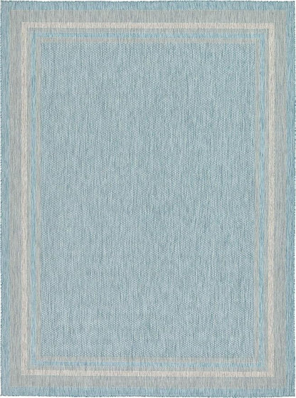 Unique Loom Outdoor Border Collection Area Rug - Soft Border (9'x 12' Rectangle, Aquamarine/ Ivory)