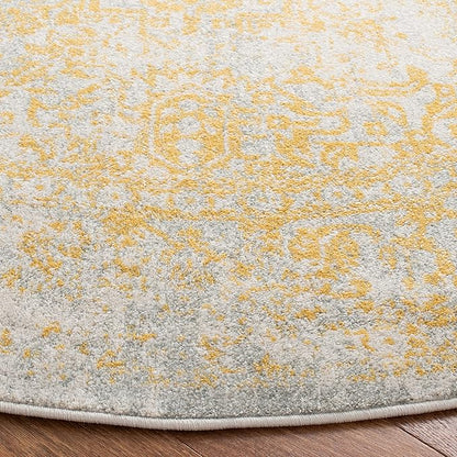 SAFAVIEH Evoke Collection Area Rug - 5'3" Round, Ivory & Gold, Distressed Design, Non-Shedding & Easy to Clean, Ideal for Living Room, Bedroom, Dining Space (EVK256B)