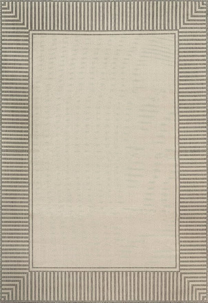 nuLOOM 9' x 12' Outdoor Area Rug, Casual Design with Striped Border, Stain Resistant, Highly Durable, for Patio, Balcony, Bedroom, Living Room, Dining Room, Bathroom, Light Grey